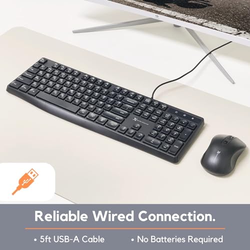 X9 Performance Wired Keyboard - Ultra Slim Full Size Ergonomic Computer Keyboard - Basic USB Keyboard for PC Desktop, Laptop with 5ft Corded Wire, 104 Quiet Keys, 14 Shortcuts, and Kickstand