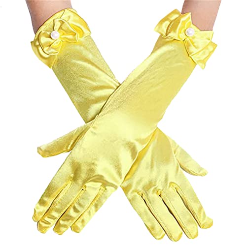 L-Peach Kids Satin Bowknot Formal Gloves Girl's Princess Costume Gloves for Bride Party Halloween Christmas Cosplay