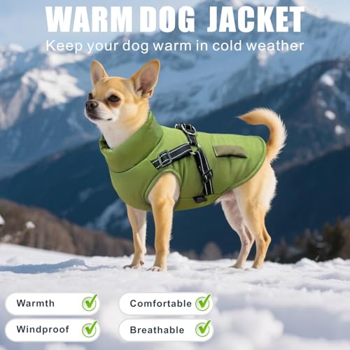 Oslueidy Hunde Winterjacken,Warme Hundemäntel Reflektierend Hundekleidung wasserdichte Welpenweste für kaltes Wetter mit Hundegeschirr für kleine mittelgroße Hunde