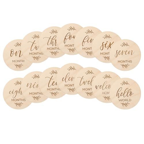 7 Pcs Wooden Baby Milestone Cards Double Sided Baby Monthly Milestone Signs 0-12 Months Round Wood Baby Month Discs for Newborn Photo Props Baby Shower Gift for New Parents