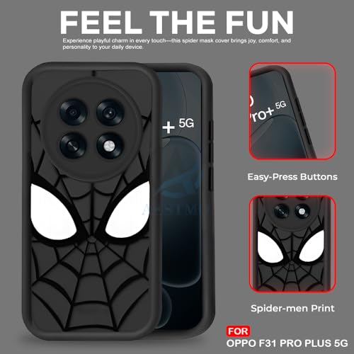 Image of AESTMO Back Case Cover for Oppo F31 Pro Plus 5G Cover | Spidey Face Mask Design | Silicone Case | Full Body Protection | Camera Protection Back Cover for Oppo F31 Pro Plus 5G (Black)