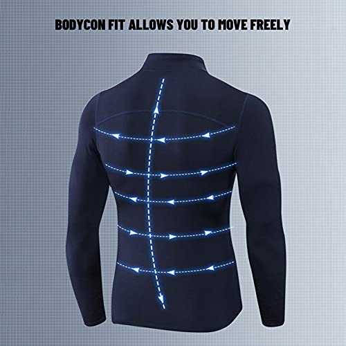 Baugger Camisa esportiva masculina de lã quente elástica bodycon suporte gola manga comprida zíper r