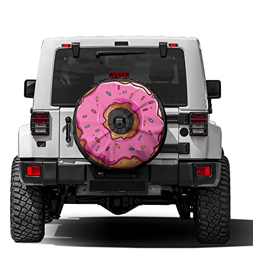 Image of Delerain Spare Tire Cover with Backup Camera Hole Pink Donut Wheel Covers Waterproof Dust-Proof UV Sun Universal Fit for RV Trailer RV SUV Truck (18 Inch for Diameter 32 inch-34 inch)