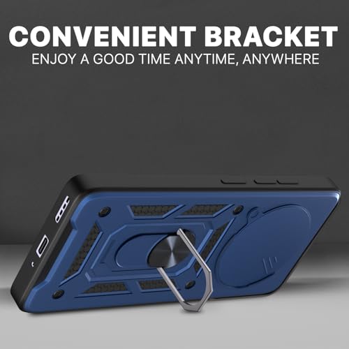 Image of Pikkme D10 Tough Armor Bumper Case | 360 Protection Case | Sliding Camera Shield Cover & Ring Holder Stand Back Cover for Realme 13 Pro 5G / Realme 13 Pro Plus 5G (Blue)