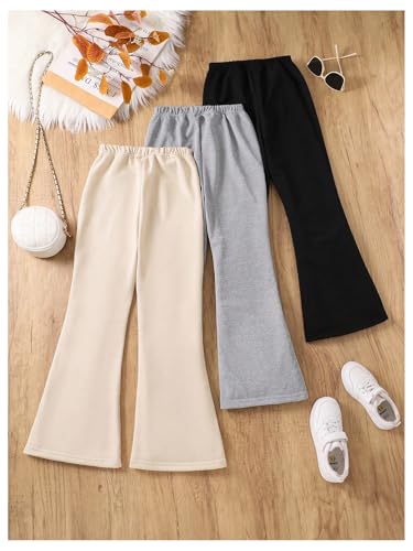 SHENHE Girl's 3 Pack Sweatpants Flare Leg Elastic Waist Athletic Sweatpants Workout Active Pants2