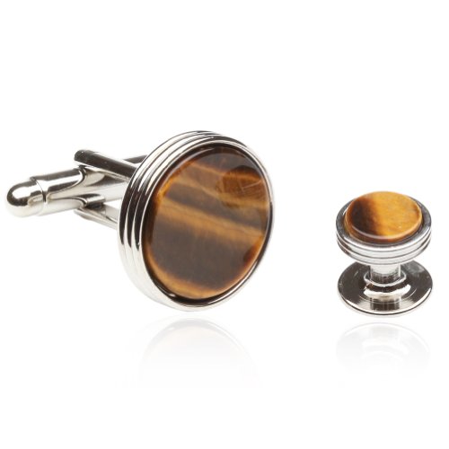Tigers Eye Tuxedo Shirt Cufflinks Studs Formal Set for Men with Travel Presentation Gift Box for Groom Groomsmen Wedding Party2