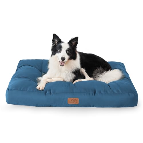 BEDSURE Hundekissen Grosse Hunde waschbar - 120x90cm hundematratze XXL für große, mittelgroße Hunde Outdoor gepolstert Hundematte Dunkles blau in 10cm Höhe, XL Kühlmatte für Haustiere