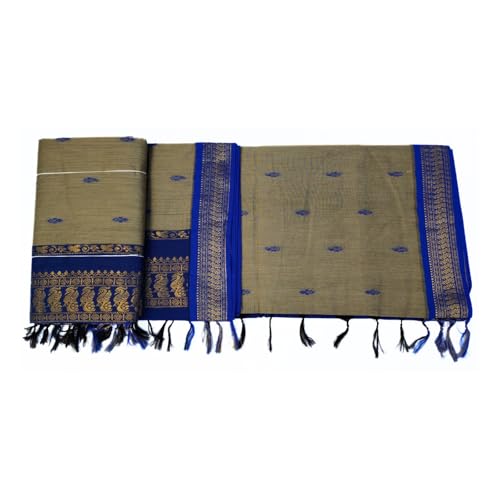 Image of Pure Kalyani Cotton Saree | Zari Border & Blouse Piece - Lata Gadwal Design | Traditional Saree