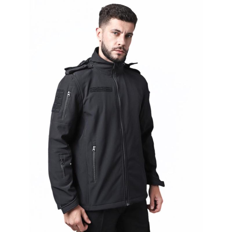 Image of MOUNTMILLER Men's 12 Zipper Softshell Hooded Tactical Jacket | Water-Repellent, Multi-Pocket, Abrasion-Resistant - Perfect for Outdoor Activities, Hiking, and Trekking