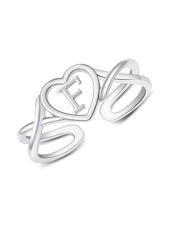 Solid 925 Sterling Silver Heart Ring Round Ring Open Adjustable Dainty Cute Initial Heart Rings Valentine Anniversary Birthday Jewelry Gifts for Women