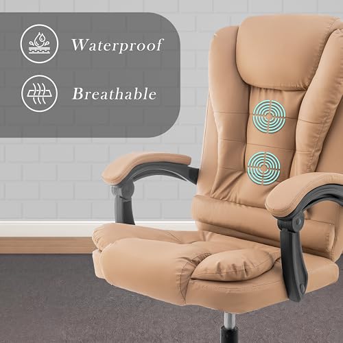 Image of Casa Copenhagen Italia Premium Leatherette Office Chair for Work | Boss Chair, Ergonomic Executive, Luxurious Cushioned Arms & Seat, 2 Point Back Massager, Heavy Duty Metal Base (Beige)