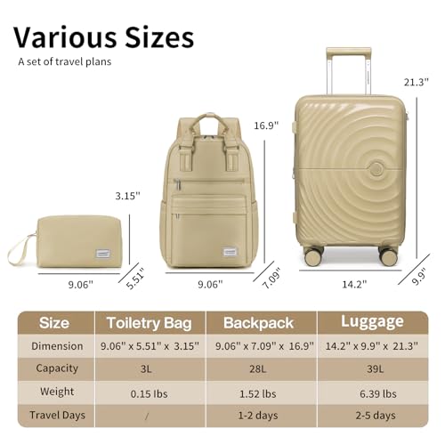 Image of LARVENDER Luggage Sets Spinner Suitcase Hardshell Expandable Carry On | ABS+PC Checked Luggage with Backpack, Suitcase Set for Women, Spinner Wheels,Durability, Lightweight,22x14x9 Airline Approved
