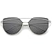 Oversize Metal Frame Thin Temple Flat Lens Aviator Sunglasses 62mm (Silver/Smoke)