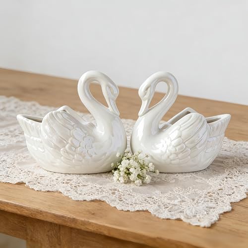 chhcjqyyf White Ceramic Swan Planter 4.4in (2 Pack) Succulent Small Plant Pot Elegant Swan Decor for Cacti Mini Plants for Home Desk Window Sill Decoration
