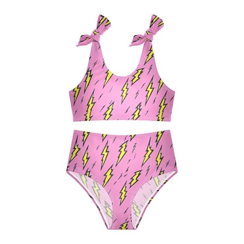 Wusikd Yellow Lightning Bolts Girls Swimsuits Two Piece Swimwear Bikini Set for for Girls Size 3T3