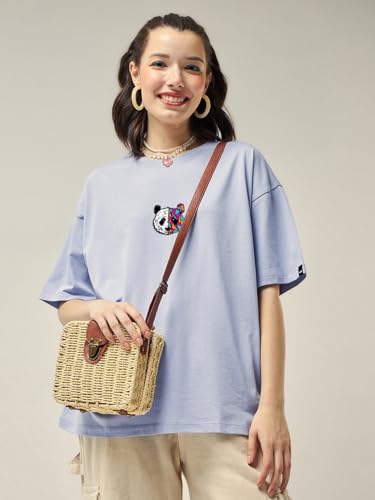 Image of Bewakoof Women's Harry's House Graphic Print Cotton T-Shirt- Oversized Fit, Round Neck, Half Sleeves