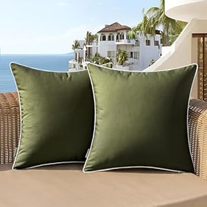 Woaboysetof2outdoorwaterproofpillowcovers16x16incholivegreendecorativefarmhousethrowpillowcoverssquaresolidcolorcouchpillowcoversforpatiotentbedsofalivingroom  Urban Country Home Decor Woaboy set of 2 outdoor waterproof pillow covers 16×16 inch olive green decorative farmhouse throw pillow covers square solid color couch pillow covers for patio tent bed sofa living room  urban country home decor