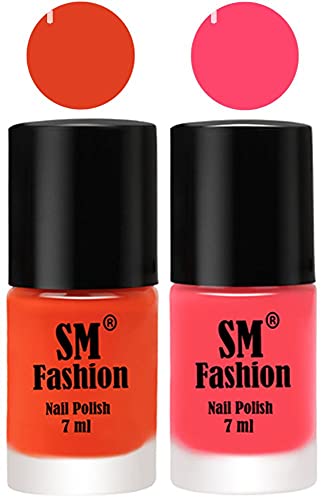 Image of Long Lasting Nail Polish | Nail Paint Combo 7 ml Each) - Set of 2 Reddish Orange -Pink