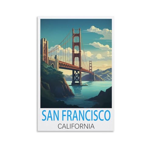 Poster de voyage San Francisco vintage 50x75 cm grand format pour décoration murale rétro salon