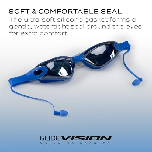 Image of Solpro Glide Vision Unisex Adult Swimming Goggles for Women,Men,Boys,Girls,Teenagers,Athletes,Swimmers|2 in 1 with Built In Earplugs for Training,Competition in Pool,Beach,Water Sport,Activties