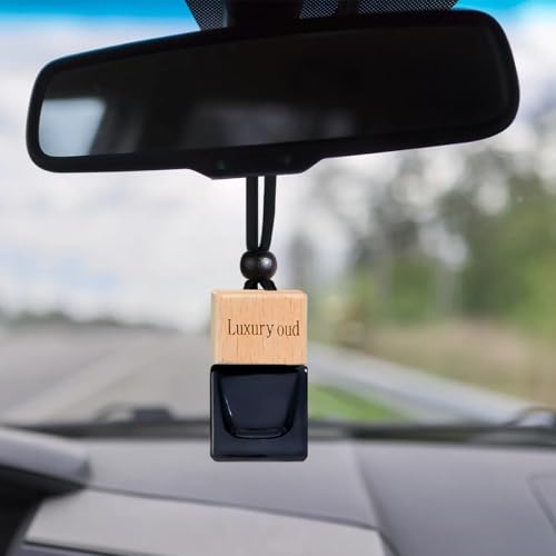 Image of Car Air Freshener, Hanging Oil Diffuser,pack of 2,luxury oud & luxury musk Black and Natural Wood