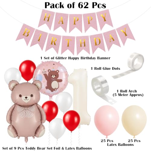 Image of Rozi Decoration Set of 62 Pcs Teddy Bear 1st Birthday Balloon Decoration Kit