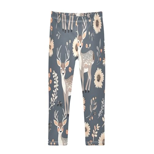 Bolaz Toddler Girls Leggings Printed Yoga Pants Leggings Deer with Flowers for Kids