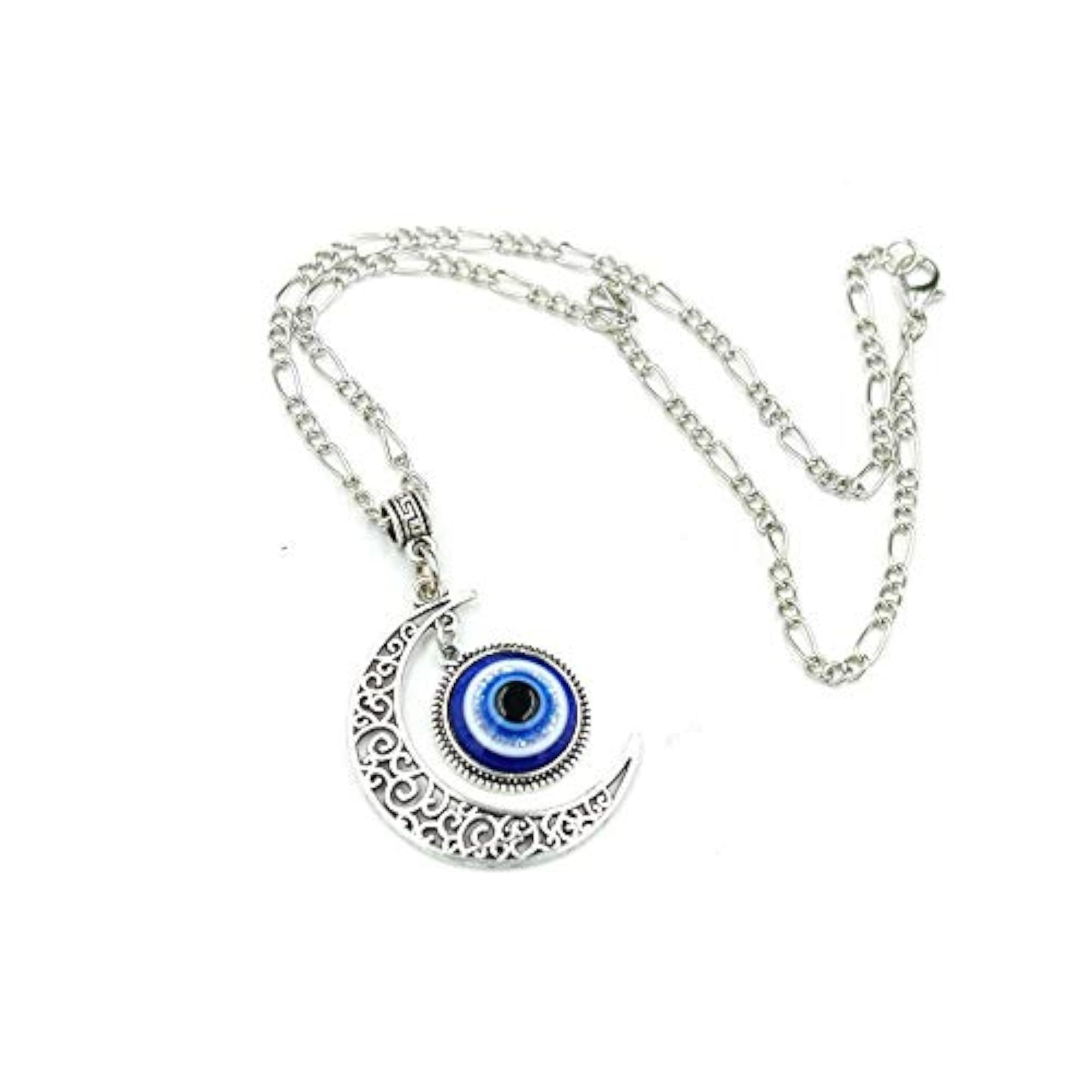 Evil Eye Crescent Moon Pendant Necklace, Turkish Design