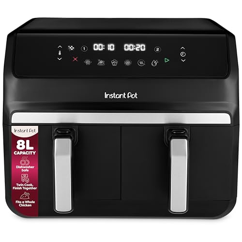 Instant Pot - Vortex Dual Black Air Fryer - Large 8L Family Size Twin Double 4L Basket 8 in 1 - Food Dehydrate Grill Bake Roast Reheat Non-Stick Easy Clean Dishwasher Safe Electric