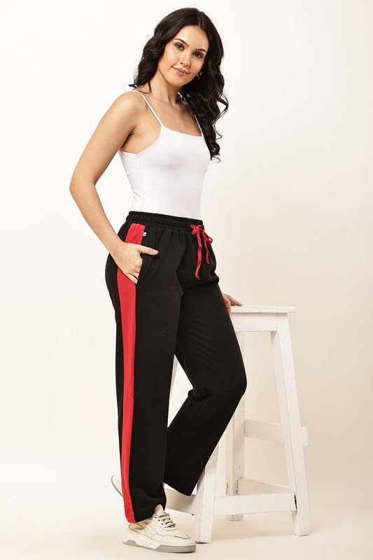 Image of Women's Loose Fit Track Pants - Polycotton Joggers with Elastic Waistband & Side Pockets | Lower Comfortable for Gym, Running & Casual Wear