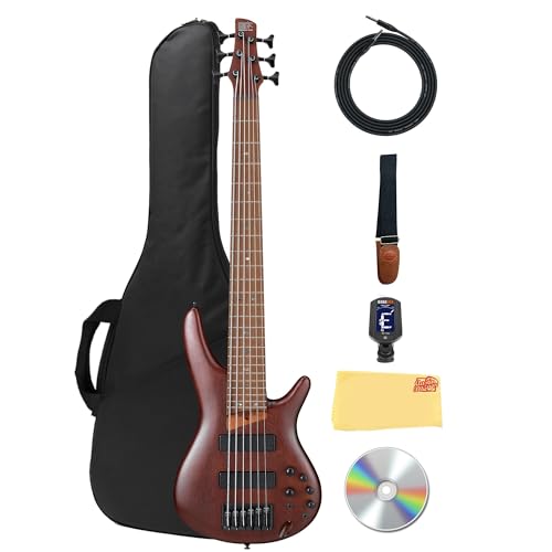 Ibanez SR506E SR Standard 6-String Bass Guitar - Brown Mahogany Bundle with Gig Bag, Tuner, Cable, Strap, Austin Bazaar Instructional DVD, and Polishing Cloth