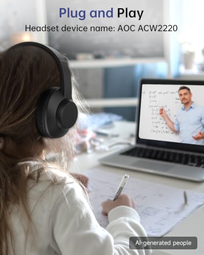Image of AOC USB Headset with Microphone for PC, Over-Ear Wired Headphones with Mic, Noise-Cancelling Boom, 40mm Audio Drivers, USB-A /C Compatibility for Office, Call Centers & Online Meetings (Black)