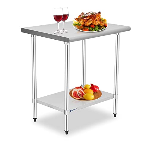 Aplancee Stainless Steel Table, 30 x 24 Inches Prep & Work Table with Backsplash and Adjustable Undershelf Metal Utility Workstations for Commercial Kitchen