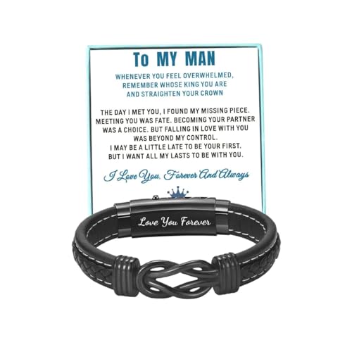 Coolvy Mens Bracelets To My Man Bracelet for Men Husband Boyfriend Mens Braided Leather Bracelets Valentine Birthday Christmas Fathers Gifts for Him (Black Man Bracelet Adjustable)