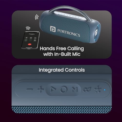 Image of Portronics Radiant 30W Wireless Bluetooth Portable Speaker with in-Built Mic,6 Hours Playtime,HD Clarity Sound,Dual Driver,RGB LEDs,TWS Connectivity,BT5.3v,USB Drive,Aux in,Type C Fast Charging(Blue)