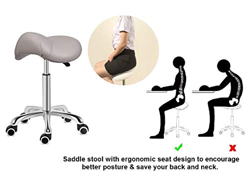 Kaleurrier Saddle Stool Rolling Swivel Height Adjustable With Wheels,Heavy Duty Stool,Ergonomic Stool Chair For Lab,Clinic,Dentist,Salon,Massage,Office And Home Kitchen (Grey, Without Back) #TOP2