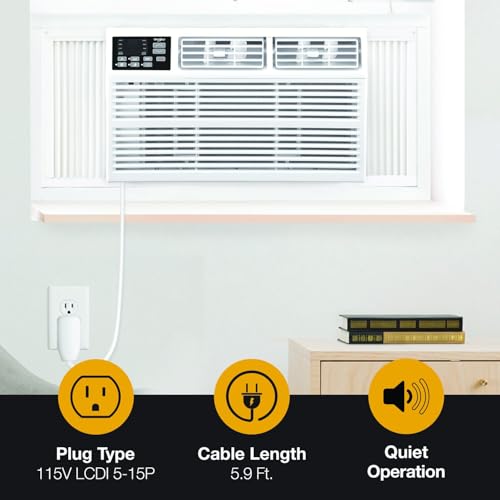 Image of Whirlpool 12,000 BTU Window-Mounted Air Conditioner with Remote Control | Remote Control, LCD Display, Auto-Restart, 24H Timer for Rooms up to 550 Sq.Ft.