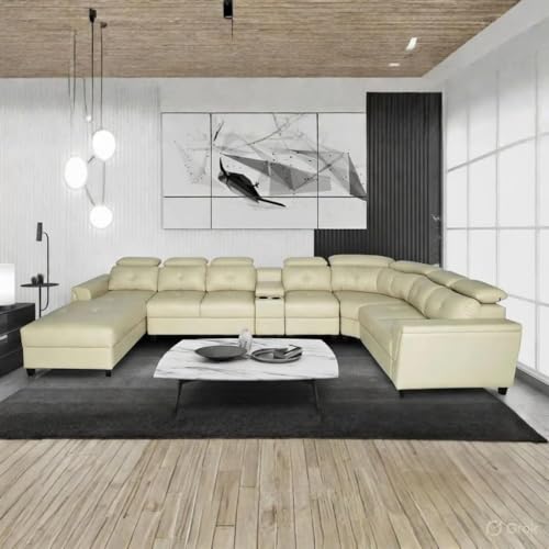 Image of Mishel 12 Seater Sofa Set for Living Room | Sectional U Shaped 12 Seater Sofa with Storage & Cupholder (Cream Leatherette, LHS)