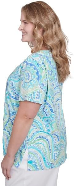 Alfred Dunner Key Item Cotton Paisley Short Sleeve Top