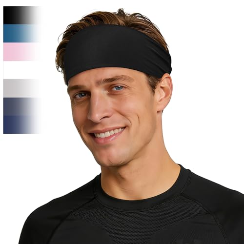 ROCKTAKIN Sports Headbands for Wen Women Non-Slip Wide Workout Moisture-Wicking Sweatband for Running Cycling Yoga Baseball (Black)