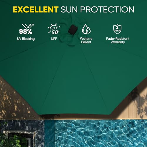 Image of Tempera Patio Market Outdoor Table Umbrella with Auto Tilt and Crank, Large Sun Umbrella with Sturdy Pole & Fade Resistant Canopy, Easy to Set