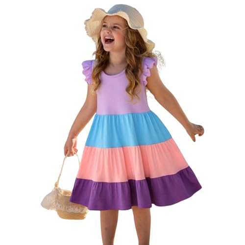 Image of HILEELANG Toddler Little Girl Summer Dress Sleeveless Cotton Casual Flower Shirt Playwear Jumper Skirt Sundress
