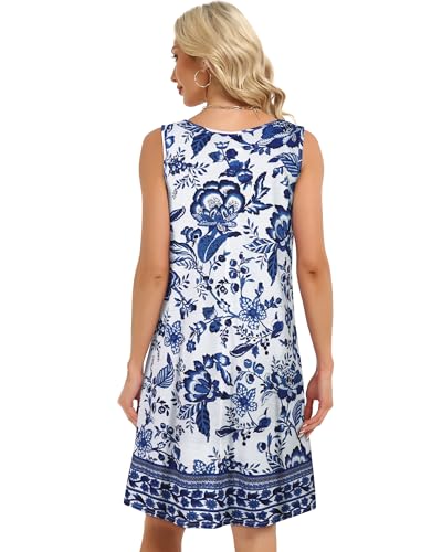 Image of elescat Womens Summer Dresses Casual V Neck Sleeveless Pockets Beach Loose Tank Sundress 2026