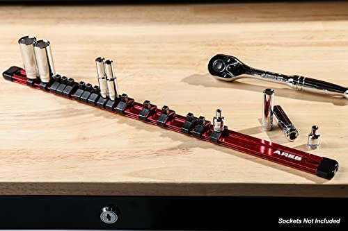 Ares 70201-1/4-Inch Drive Red Aluminum Socket Organizer - Store Up To 16 Sockets And Keep Your Tool Box Organized - Sockets Will Not Fall Off This Rail #TOP3