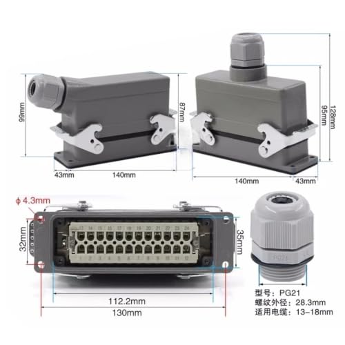 Conector industrial HDC-HE 16A Plug aéreo superior y lateral de 4 pines 5