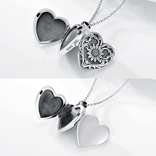 SOULMEET Cameo Sunflower Heart Locket Necklace That Holds 3/4/5 Pictures, Sterling Silver You are My Sinshine Expandable Pictures Locket Necklace Keep Family Members Near to You3