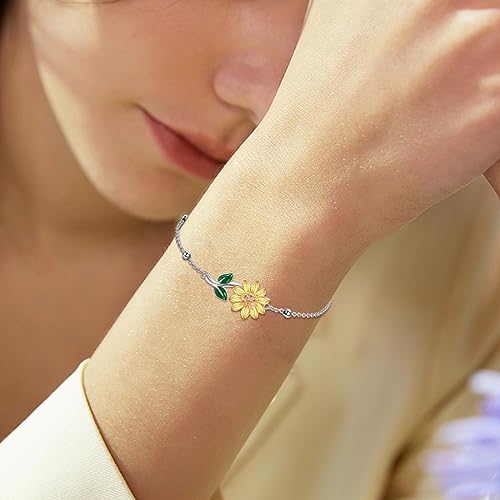 YFN Compass/Flower/Dog/Cat/Hummingbird/Cardinal/Tree of Life/Cat Animal Bracelets Sterling Silver Adjustable Bracelet Jewelry Gifts for Women 7+2"2