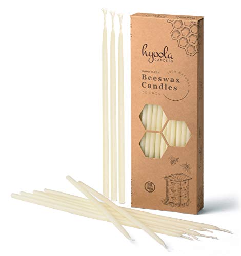 Hyoola Beeswax Skinny Taper Candles - 50 Pack - Natural Dripless Decorative Candles with Long Lasting Burn – Elegant Taper Design, Soothing Scent – 9” Tall – Handmade in The USA