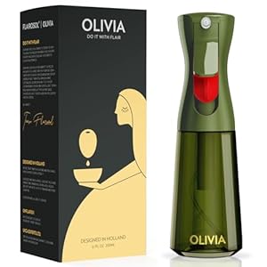 FLAIROSOL OLIVIA Oil Sprayer for Cooking, 200ml Glass Olive Oil Sprayer, Continuous Cooking Spray with Portion Control, Oil Dispenser for Kitchen, Air Fryer, Salad, BBQ (Green Bottle, Gold Print)