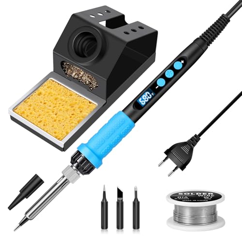 Lötkolben Set, 100W Hochleistungs-Lötkolben, Schnellaufheizung, Digitale Temperaturanzeige & Präzise Regelung 180℃-500℃, Tragbares Lötkit mit Schutzkappe & Automatischer Schlafmodus